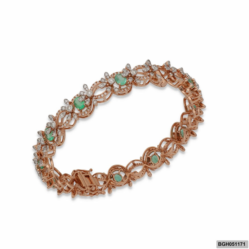 Emerald Bloom Diamond Open Setting Bangle | 18 KT Rose Gold