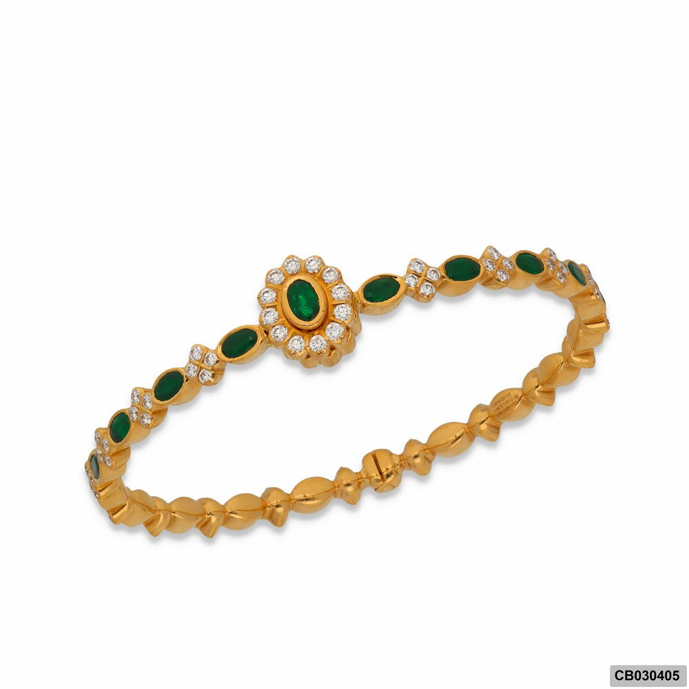 Royal Emerald & Diamond Heritage Closed Setting Bangle | 18 KT Yellow Gold