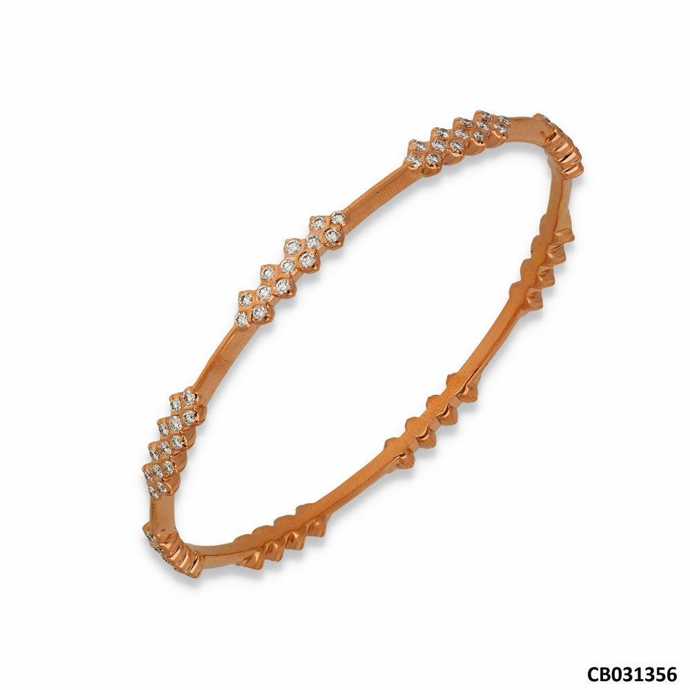 Elegant Ribbed Diamond Closed Setting Bangle | 18 KT Rose Gold