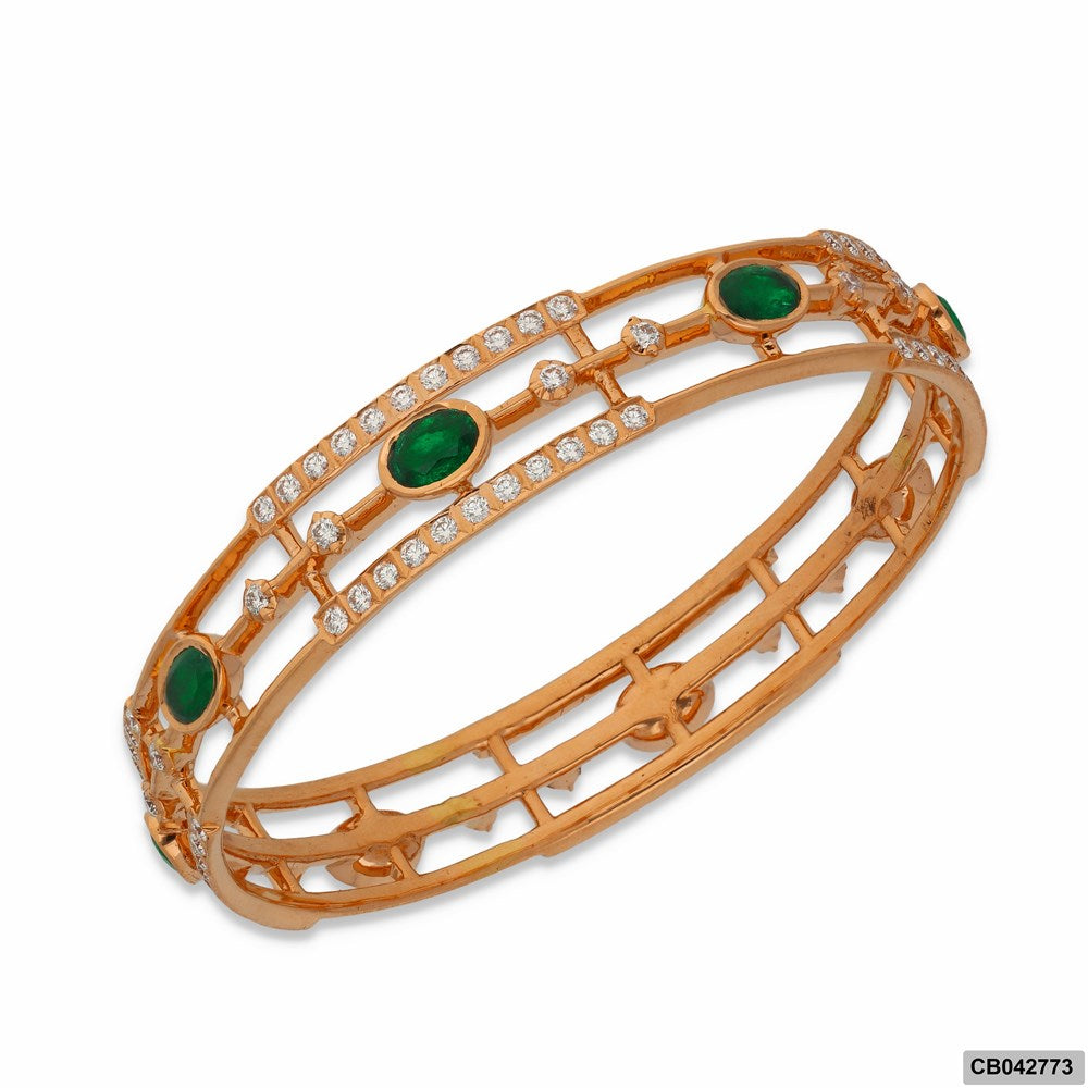 Ornate Floral Diamond Closed Setting Bangle | 18 KT Rose Gold