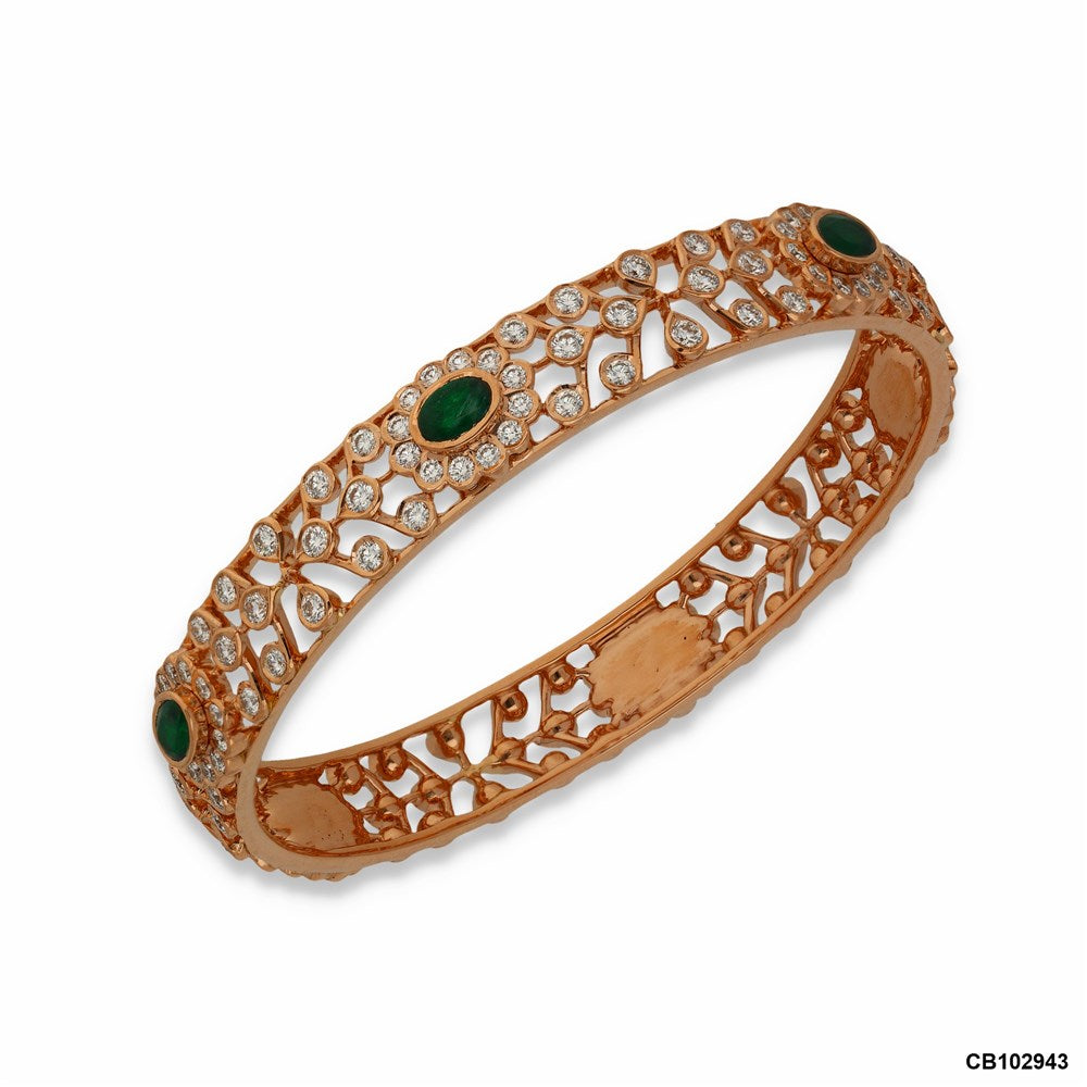 Regal Diamond Heritage Lattice Closed Setting Bangle | 18 KT Rose Gold