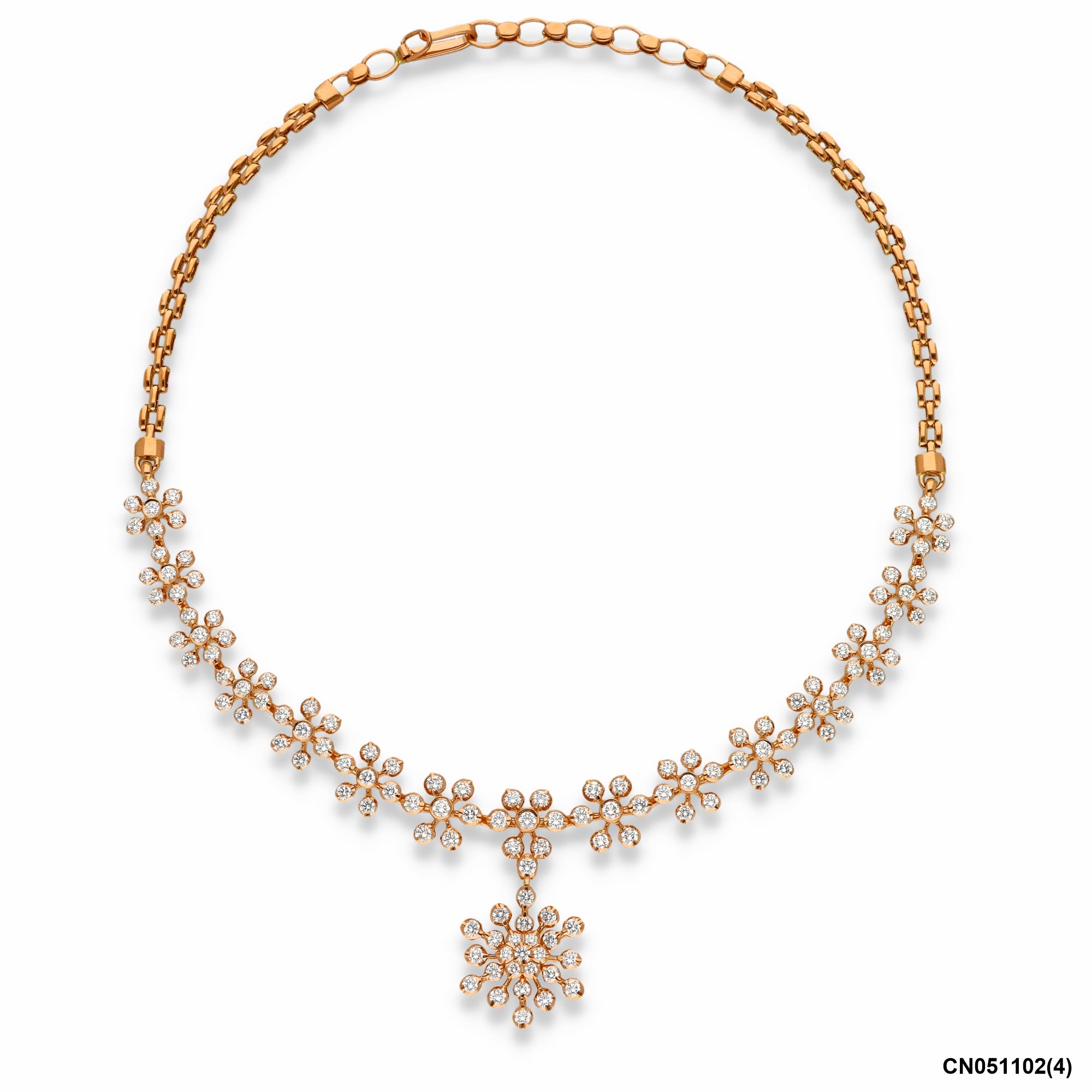 Radiant Floral Diamond Closed Setting Necklace | 18 KT Rose Gold