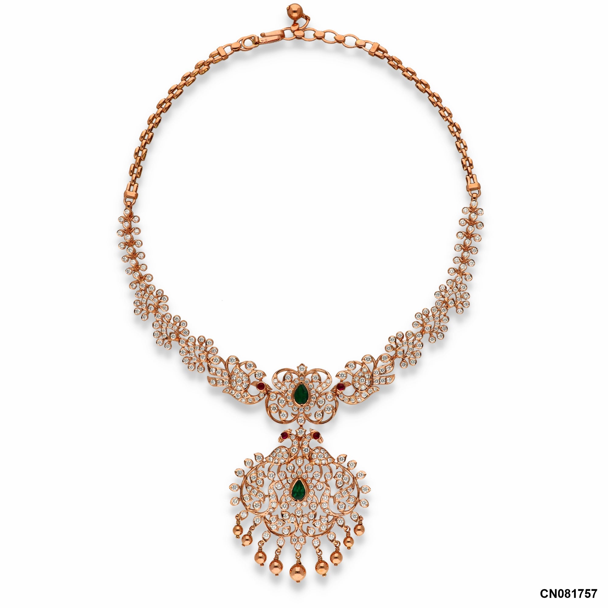 Regal Emerald & Diamond Heritage Closed Setting Necklace | 18 KT Rose Gold