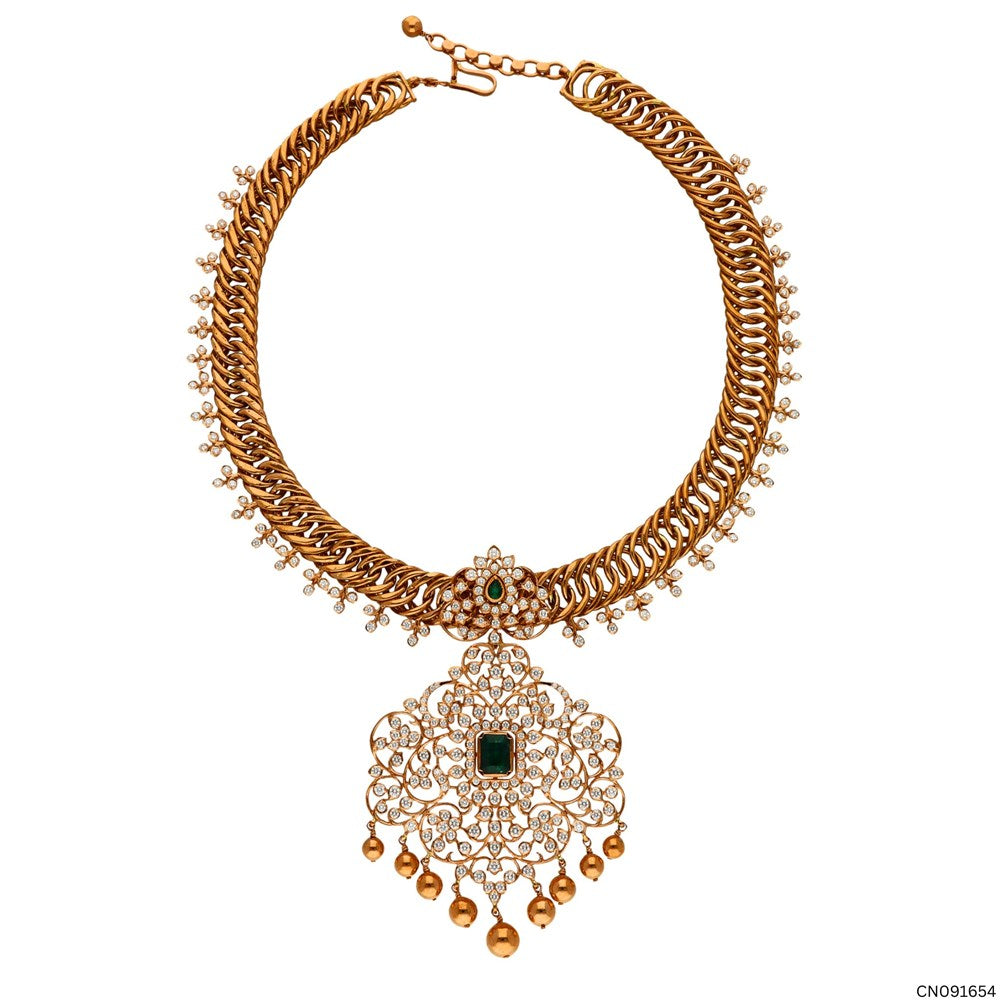 Imperial Emerald & Diamond Heritage Closed Setting Necklace | 18 KT Rose Gold