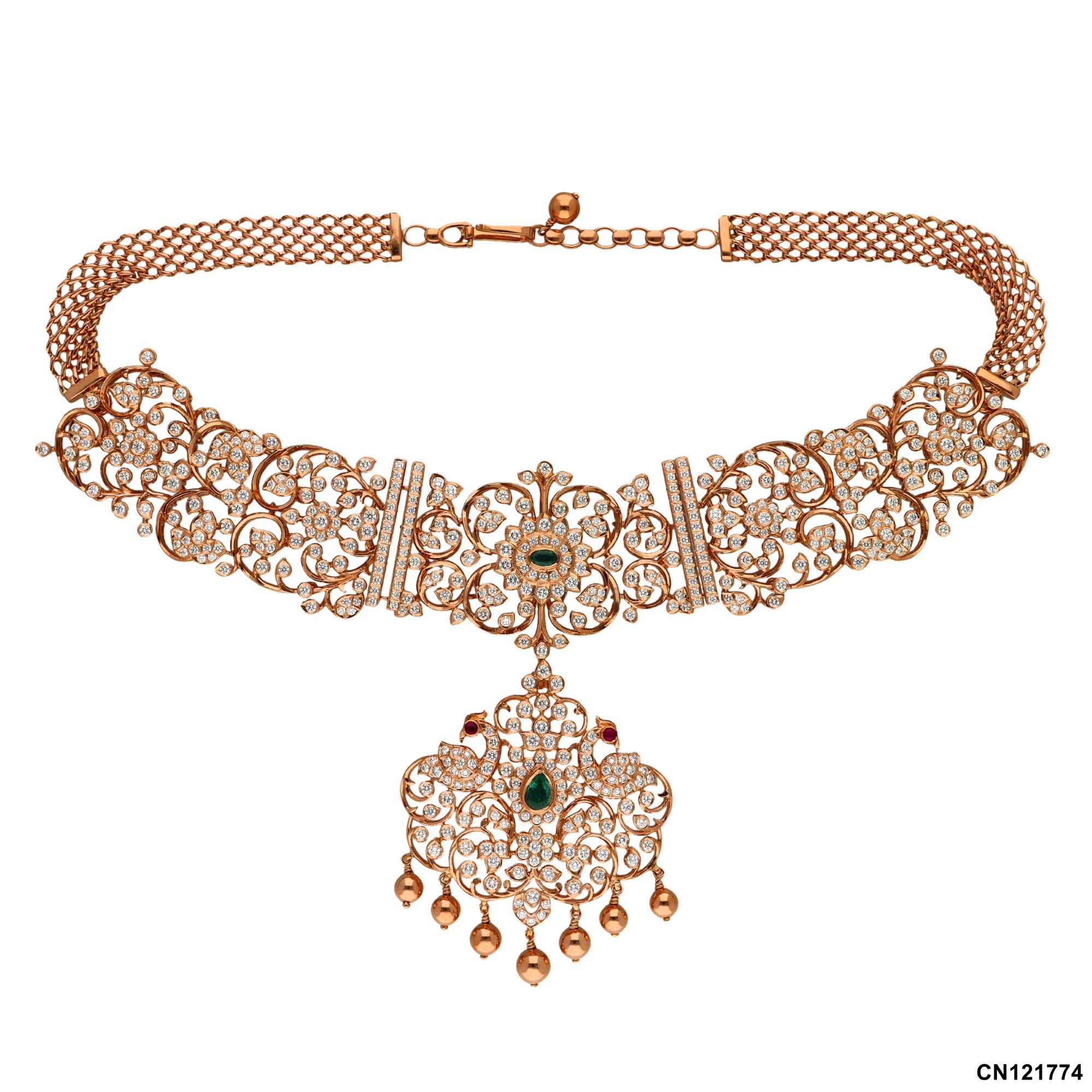 Grand Emerald & Diamond Heritage Closed Setting Necklace | 18 KT Rose Gold