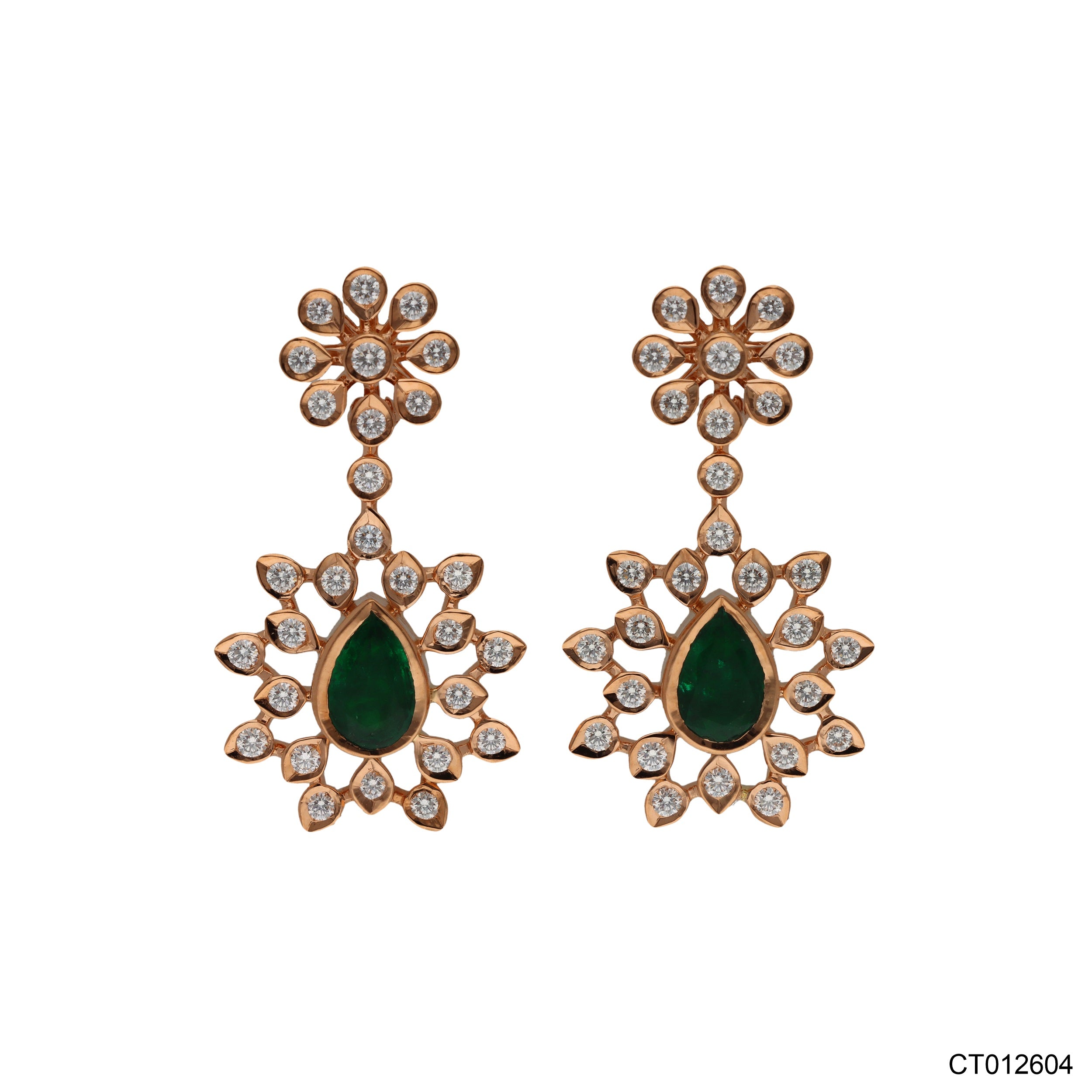 Regal Emerald & Diamond Heritage Closed Setting Drops | 18 KT Rose Gold