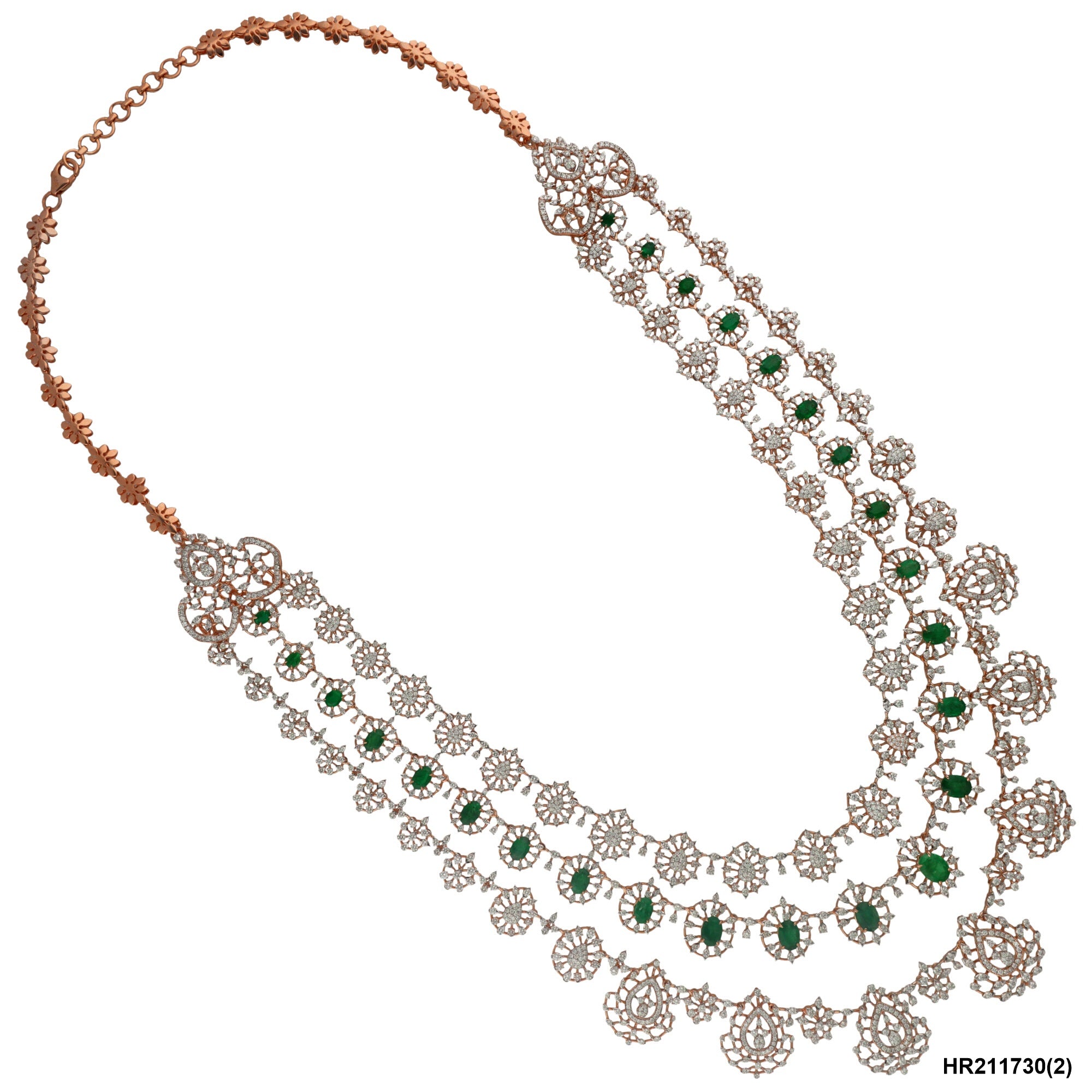 Grand Emerald Lace Diamond Haram | 18 KT Rose Gold