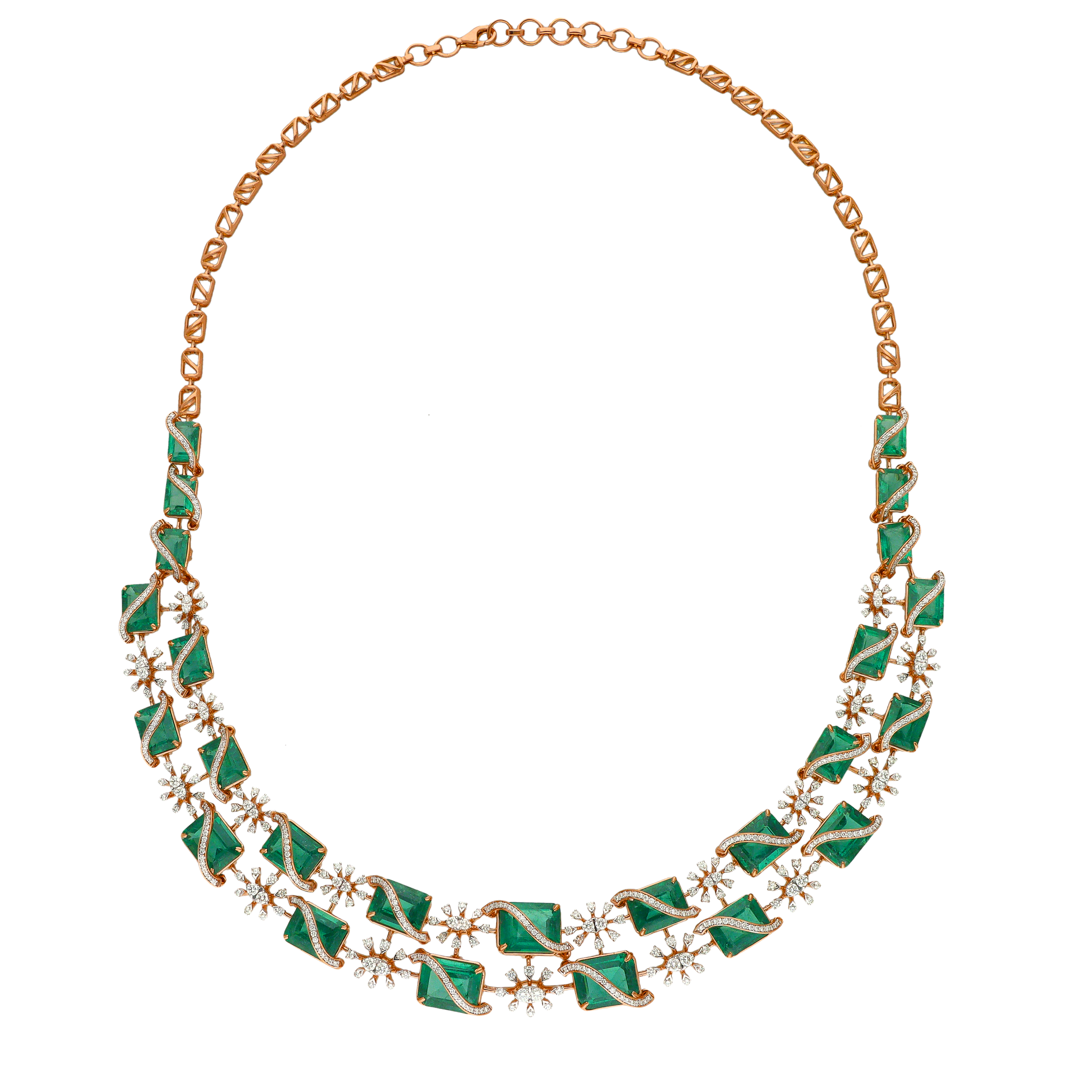Emerald Symphony Open-Setting Necklace | 18 KT Rose Gold