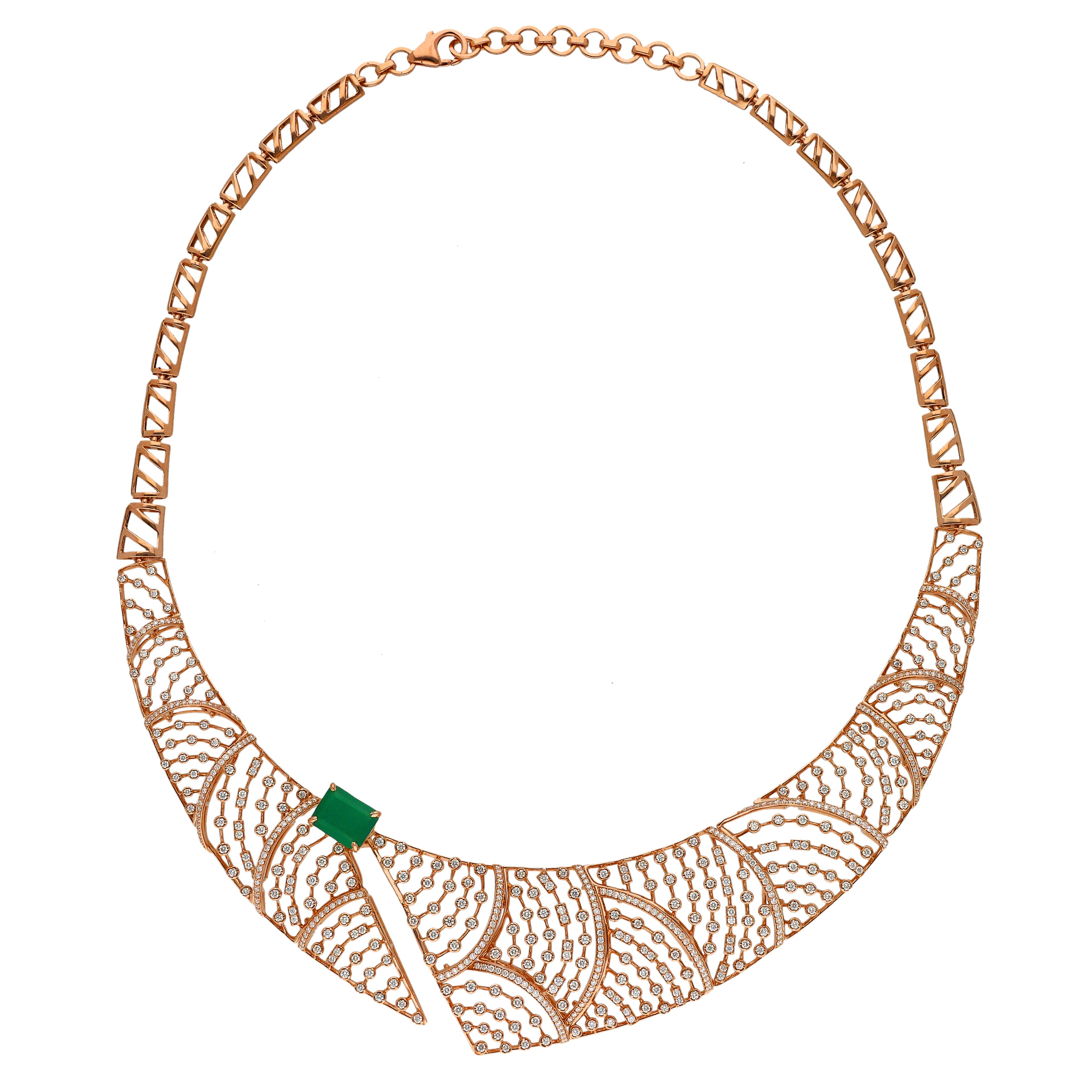 Emerald Accent Diamond Collar Necklace | 18 KT Rose Gold