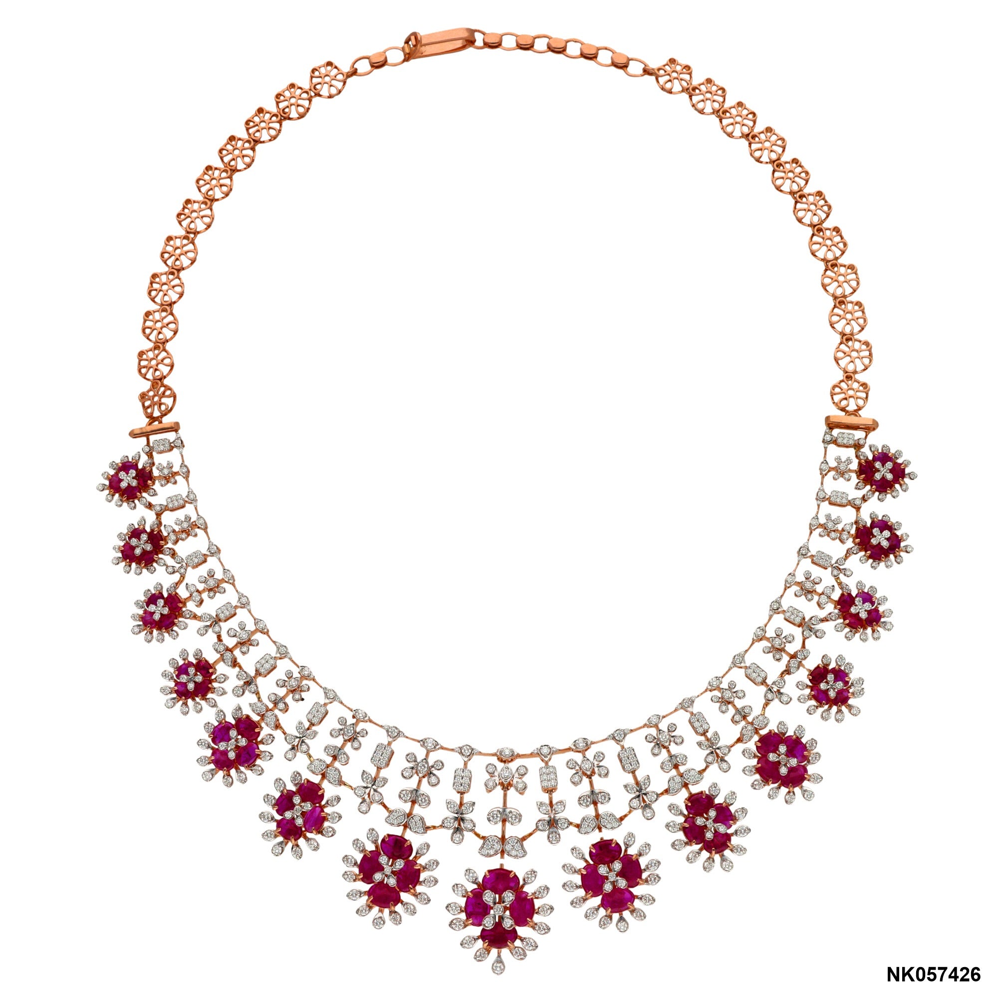 Royal Ruby Floral Diamond Necklace | 18 KT Rose Gold