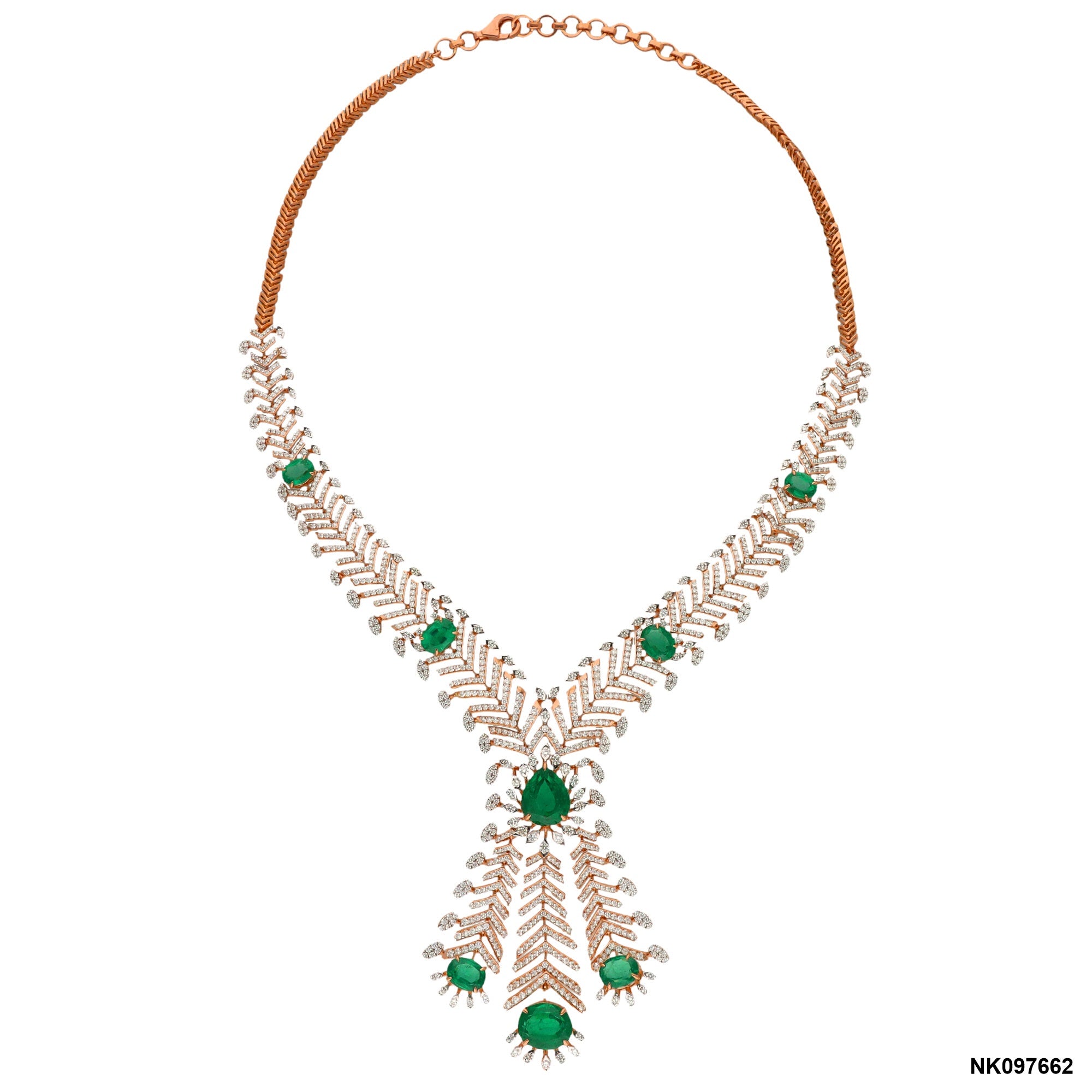 Emerald Cascade Diamond Statement Necklace | 18 KT Rose Gold
