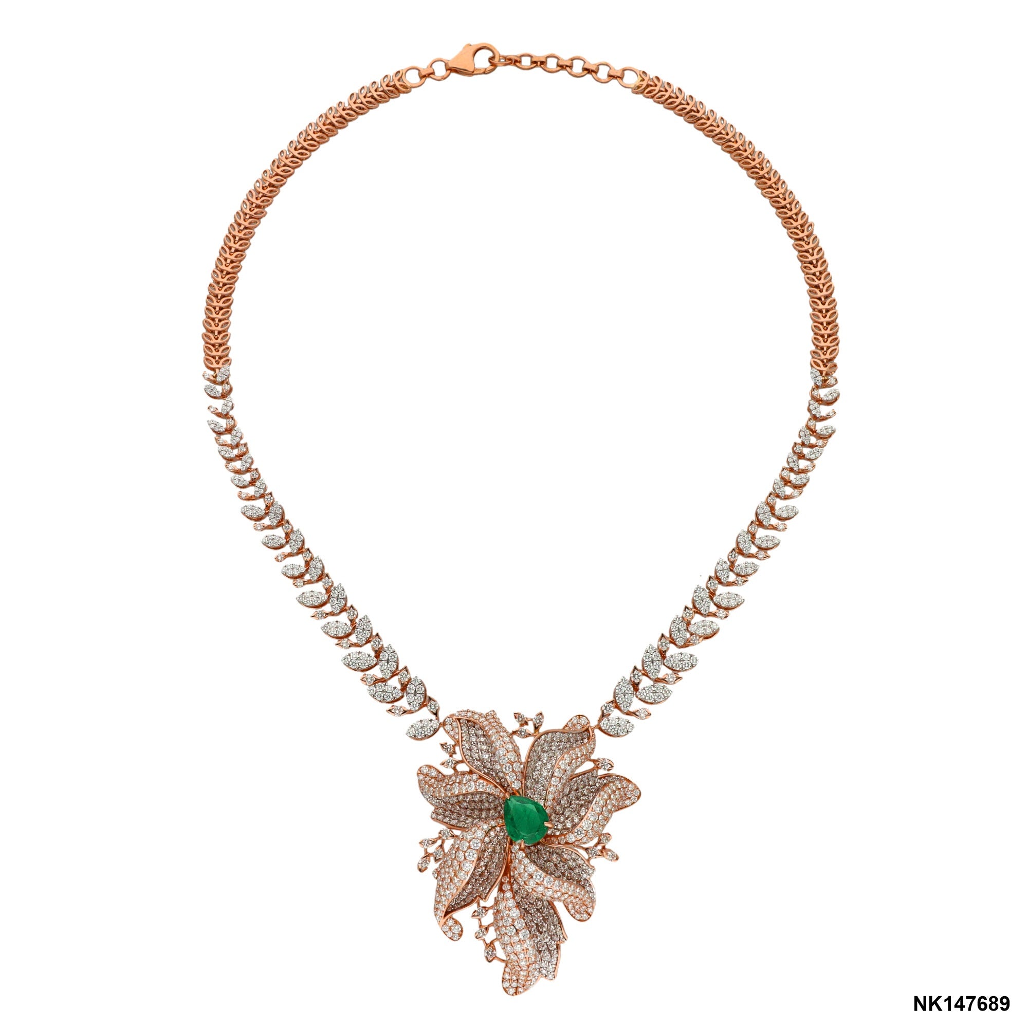 Emerald Blossom Diamond Pendant Necklace | 18 KT Rose Gold