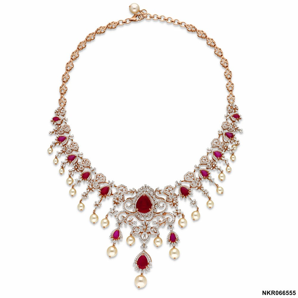 Royal Ruby Drop Diamond Necklace | 18 KT Rose Gold
