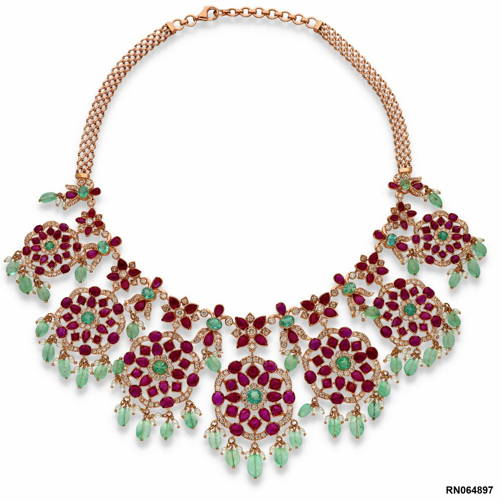 Regal Mozambique Ruby & Emerald Heritage Necklace | 18 KT Rose Gold