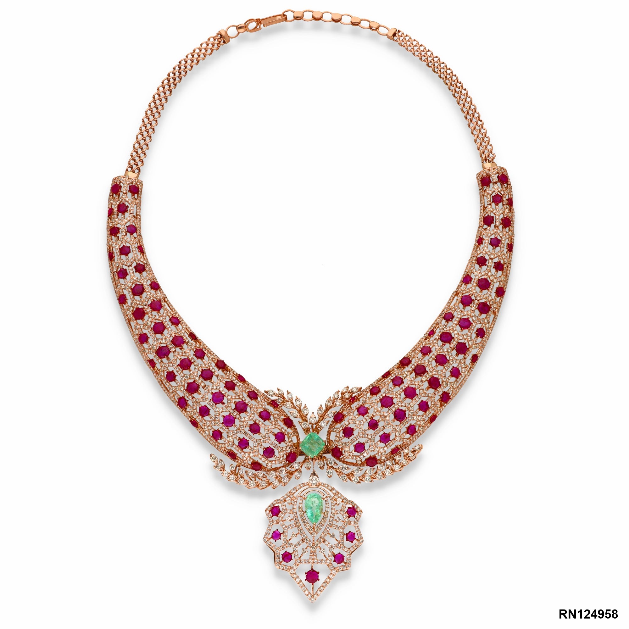 Imperial Ruby & Emerald Heritage Masterpiece Necklace | 18 KT Rose Gold