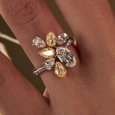 Step-Cut Moval & Fancy Yellow Diamond Floral Ring in 14K Gold | SO043550R