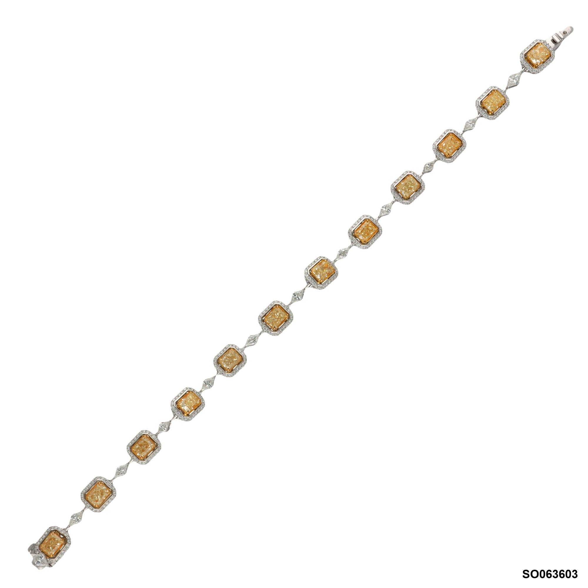 Radiant Yellow Diamond Tennis Bracelet | 14K White Gold