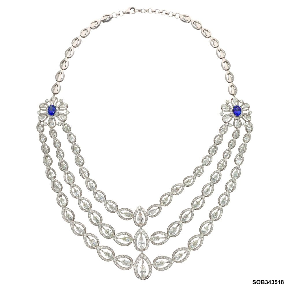 Three-Layer Diamond & Tanzanite Necklace in 18K White Gold