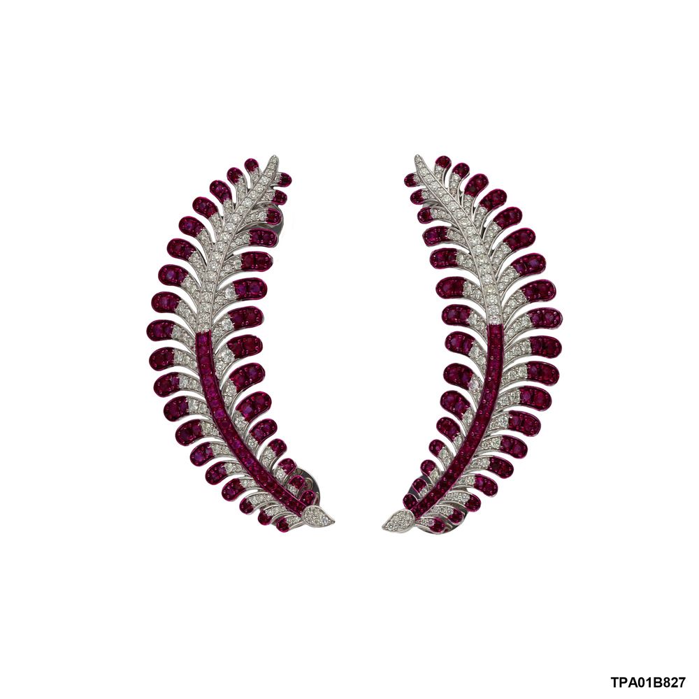 Ruby & Diamond Feather Ear Climbers : Krystle D'Souza