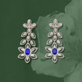 Natural Tanzanite & Step Cut Diamond Drop Earrings in 18K White Gold